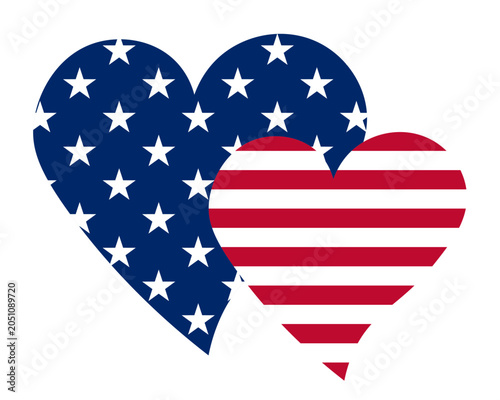USA flag hearts icon for American patriotic love concept. Patriotic symbol for Independence Day, elections, and Veterans Day. PNG. Vector
