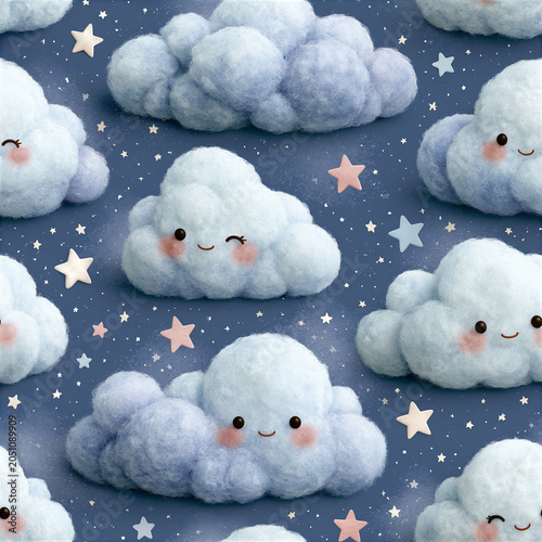 3D Smiling Cloud Gift Wrap Seamless Texture