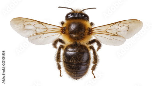 Tableau sur toile Honey bee with spread wings top view, detailed macro shot
