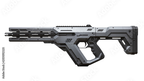 Fotografía Futuristic sci-fi assault rifle with angular design and multiple barrels