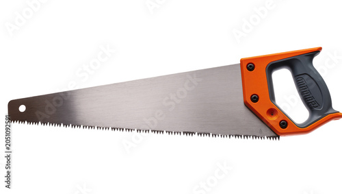 Fotografie Hand saw with orange and gray handle and metal blade