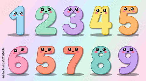 Colorful cartoon numbers with faces.
