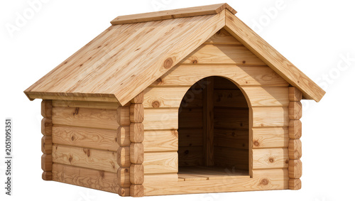Φωτογραφία Wooden dog house with arched entrance and pitched roof
