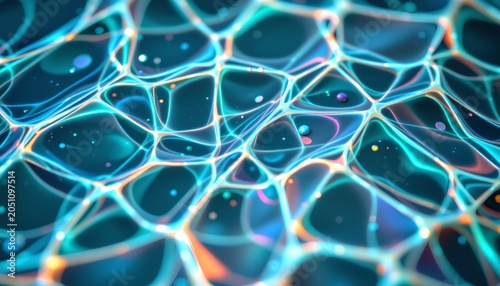 The image features an abstract pattern resembling interconnected, glowing lines forming a web like structure across the scene