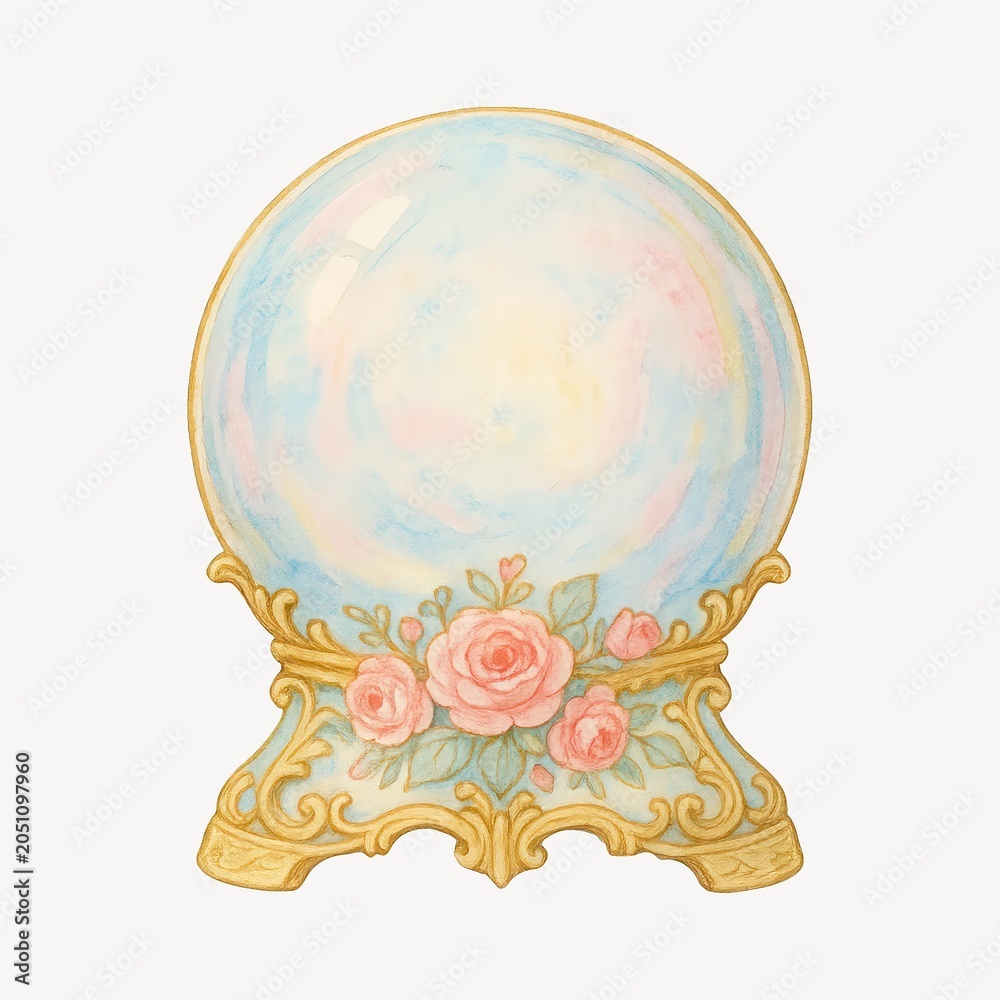 Obraz premium Vintage floral crystal ball illustration.