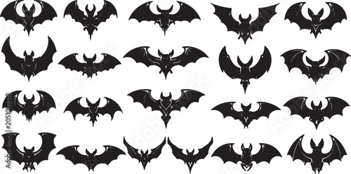 Tribal Bat Silhouettes Icon Set Vector Illustration Line Art Collection