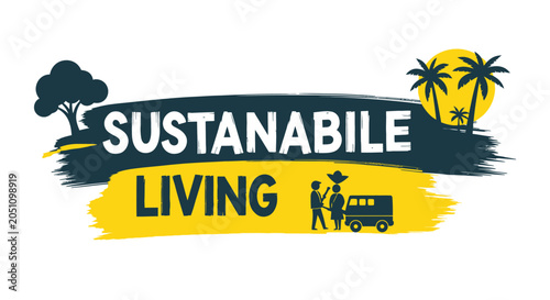 Sustainable living concept with family and natural elements on white background