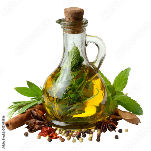 bottle of olive oil with herbs