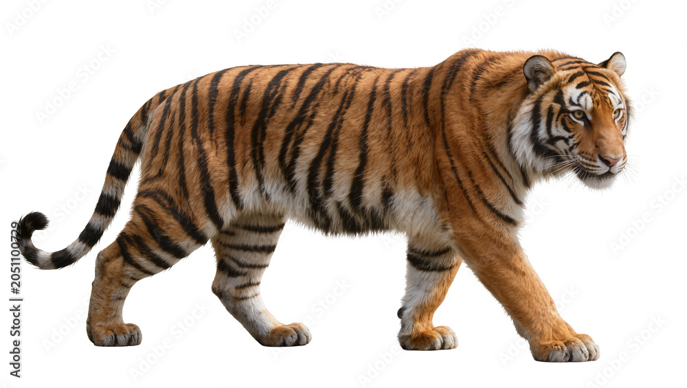 Fototapeta premium Tiger walking with orange fur and black stripes
