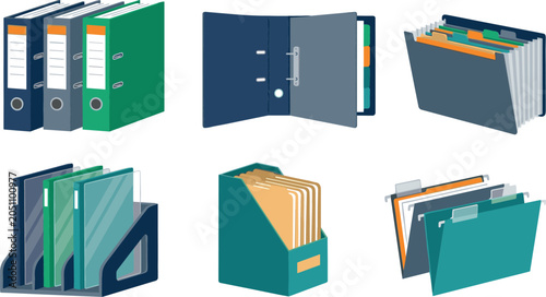 Quadro su tela Office document organization vector icon collection featuring flat ring binders