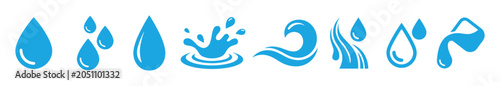 Fotografija Collection of blue water drop icons with various splash and wave designs in vect