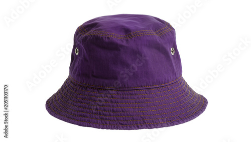 Bild auf Leinwand Purple corduroy bucket hat with brown stitching and metal eyelets