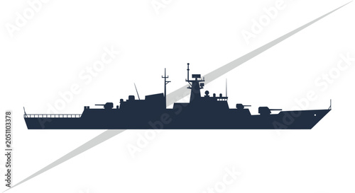 Foto Naval warship silhouette, military vessel, navy ship, side view, isolated on whi