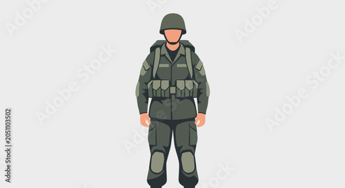 Soldier in Full Military Uniform with Backpack and Tactical Vest