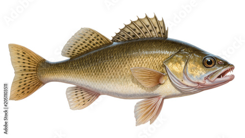 Slika na platnu Walleye fish with sharp teeth and spiny dorsal fin