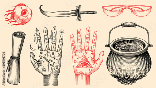Quadro su tela Wizardry and witchcraft elements for magic rituals and spiritualism and halloween