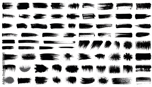 A collection of  various black brushstrokes on a white background