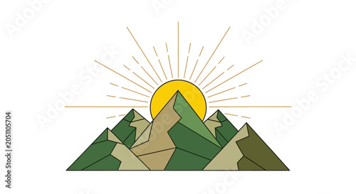 Foto Mountain range with sun rising.
