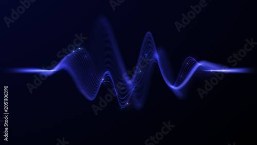 Fotografija Abstract wave flow data particles, blue amplitude oscillation background, blue d