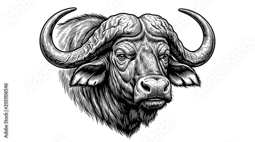 Foto African Buffalo Head Drawing - Vector Illustration