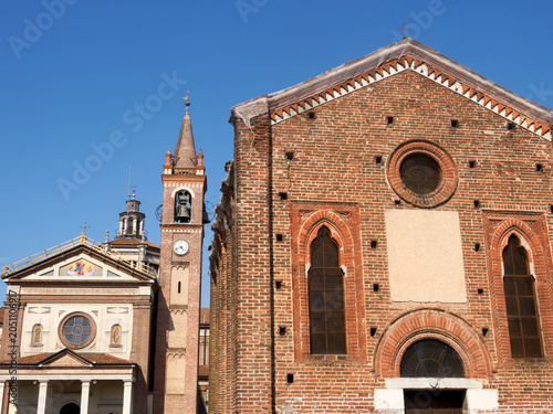 Historic buildings in Piazza Enrico Toti at Cislago, Varese province, Italy