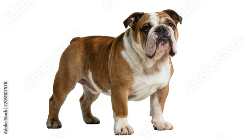 Vászonkép Brown and white bulldog standing, full body view
