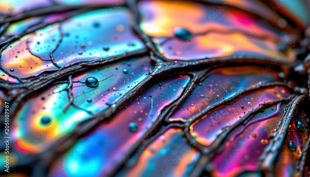 Fototapeta premium The image showcases a close up of an iridescent, multicolored surface with a glossy, reflective appearance