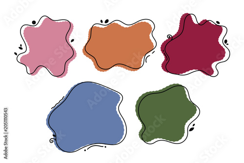 Abstract fluid blob shapes with continuous black line art and floral accents, boho style vector illustration.