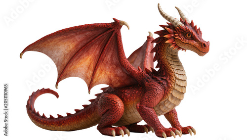 Canvas Print Red fantasy dragon with large wings and horns