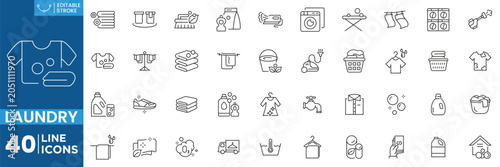 Obraz na plátně Laundry Service Line Icons Set Washing Machine Dry Cleaning Clothes Care Minimal