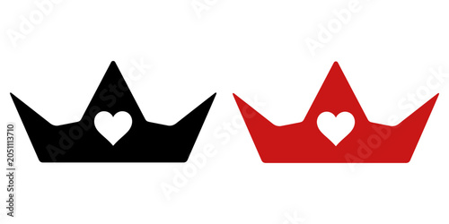 Photos Two heart crowns in black and red colors isolated on a white background represen