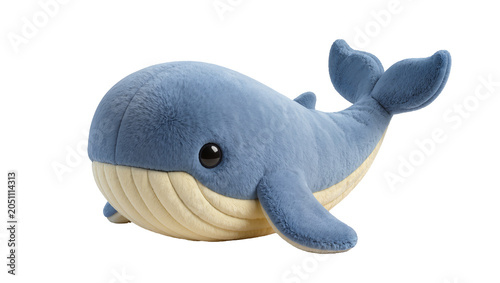Fotografie Plush blue whale toy with cream belly and black eye