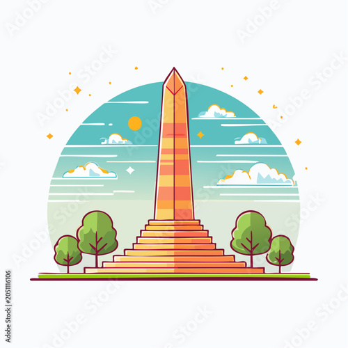 Stylized Illustration of Washington Monument with Trees and Sky