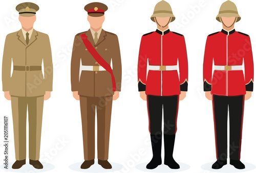 Obraz na płótnie Soldiers in Historical Uniforms with Red Tunic and Pith Helmets