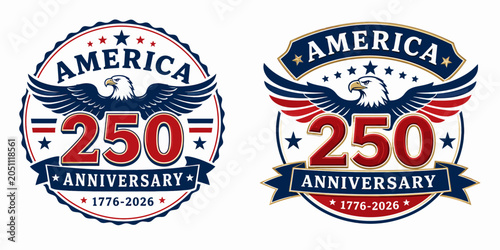 Usa 250th anniversary emblems with eagle and patriotic