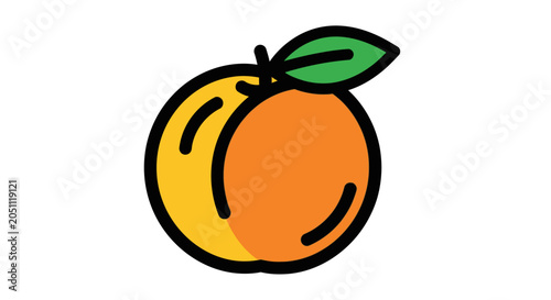Vibrant orange fruit with leaf illustration on white background