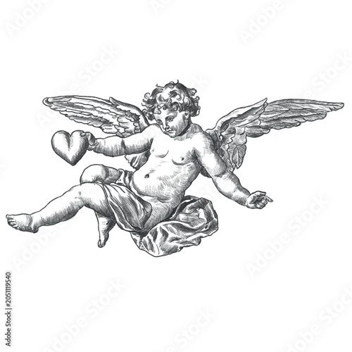 Bild auf Leinwand Vintage cupid cherub holding a heart