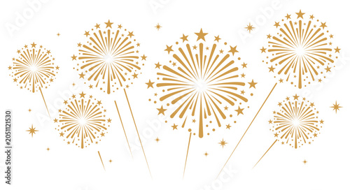 Foto Gold fireworks with bold, rounded starburst trails exploding over a white background