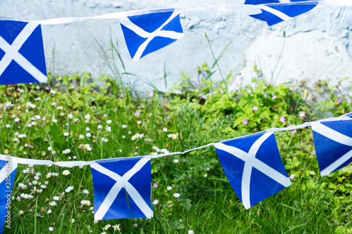 Traditional Scottish flag bunting displayed outdoors d