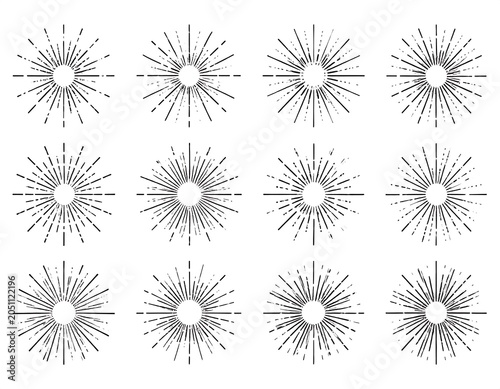 A collection of 10 black and white radial line art designs