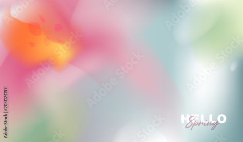 Abstract spring fluid gradient background with blurred soft focus floral elements, pastel colorful watercolor bokeh backdrop with copy space for banner, website header, greeting card design.