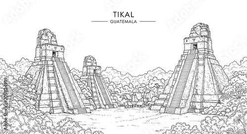 Obraz na plátně Tikal Guatemala Ancient Mayan Ruins Landscape.