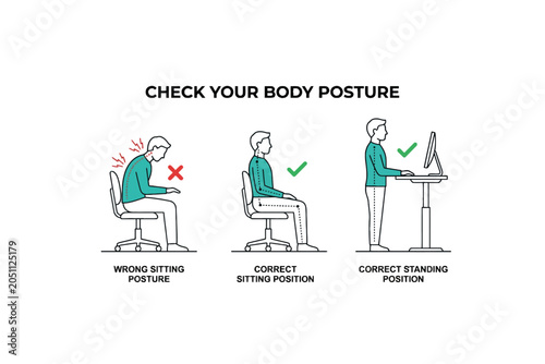 Body Posture Guide for Sitting and Standing at Office Desk
