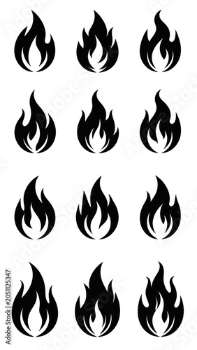 A collection of 10 identical black flame icons arranged in four rows