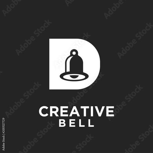 Creative Bell company logo with letter D and bell icon, negative space design concept