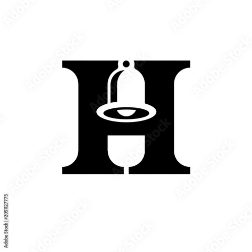 Monogram Letter H Logo Design with Bell and Goblet Negative Space Symbol