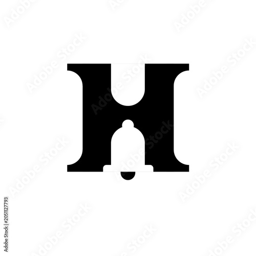 Minimalist Black Letter H Logo with Negative Space White Bell Icon Design