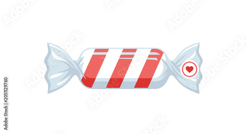 Single wrapped candy illustration with red and white stripes on white background