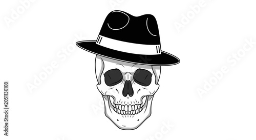 Stylized skull illustration with black fedora hat