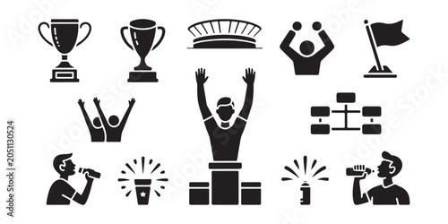 Schilderij op canvas Sports championship celebration and awards icons set isolated on transparent background